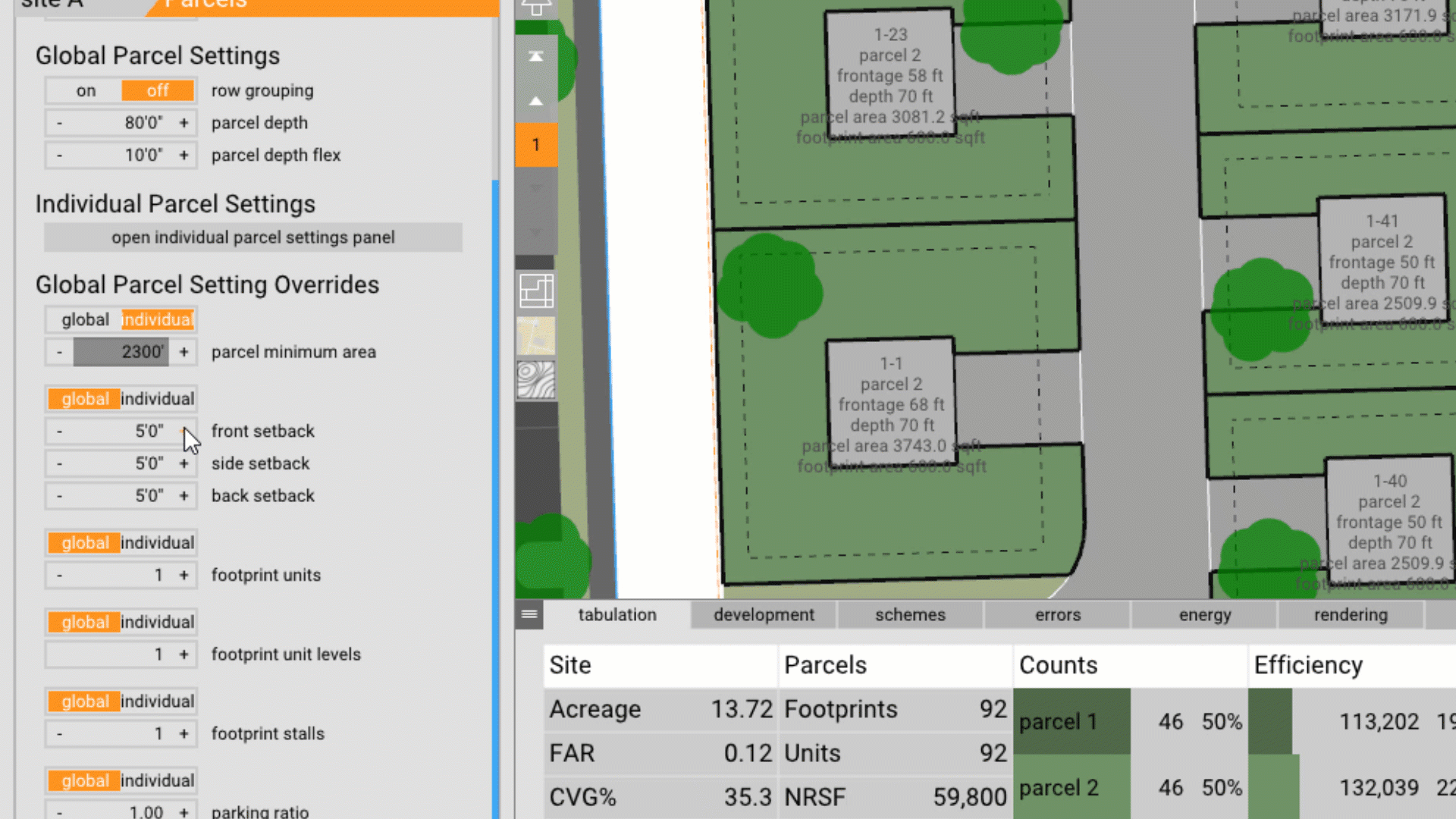 Parcel Setback Low Density Subdivisions